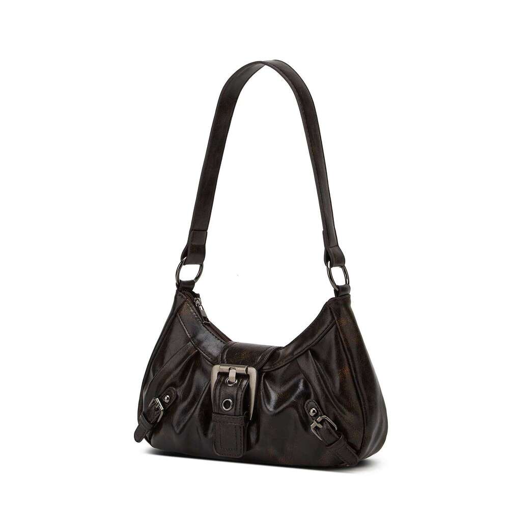 Y2K Retro Style Maillard Pleated Armpit Bag, Fashionable Ladies Cool Leather Shoulder Bag C260204