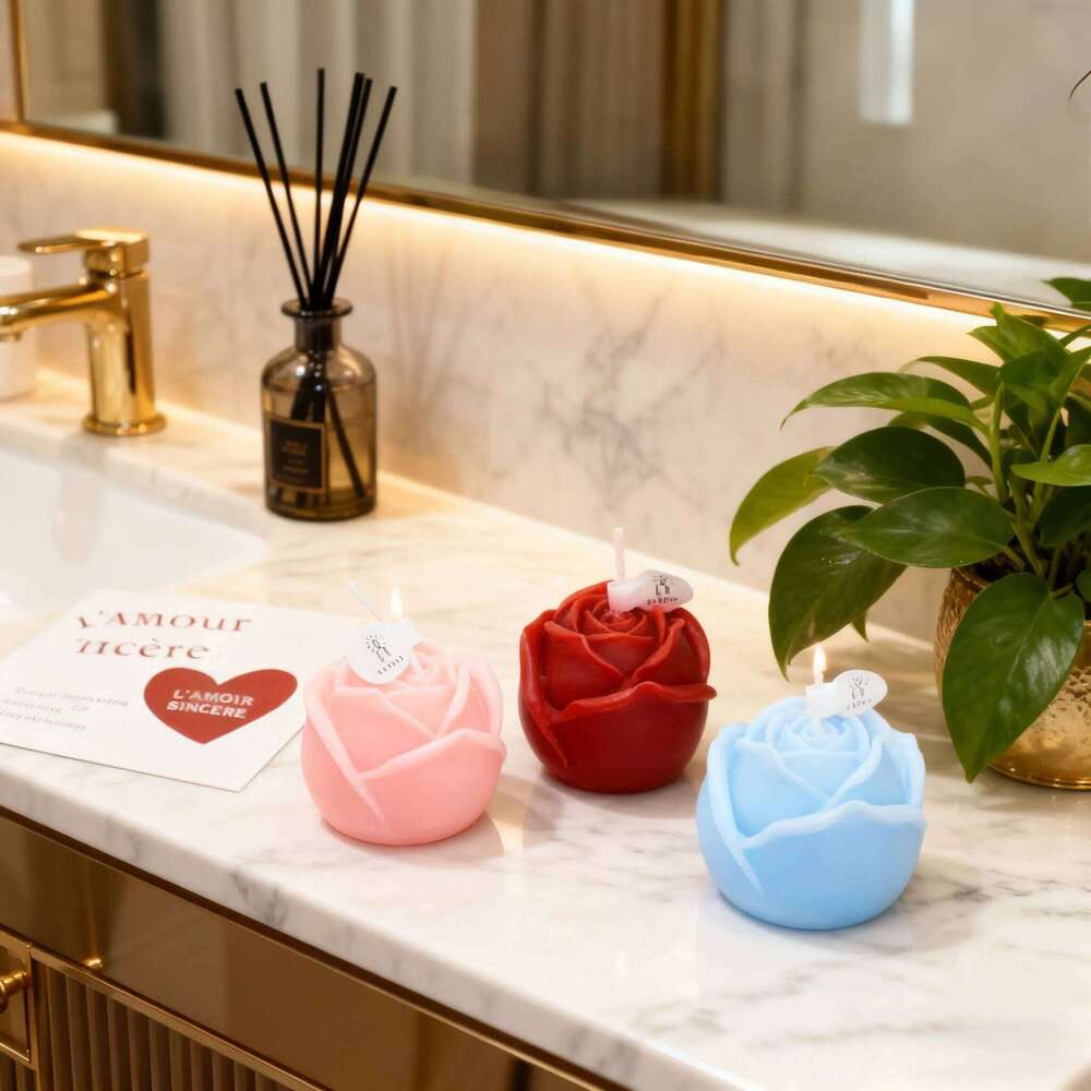 Rose Scented Aromatherapy Candle Gift Set, Floral Shaped Soy Wax Candles for Wedding Birthday Anniversary, Romantic Home Decor S260204