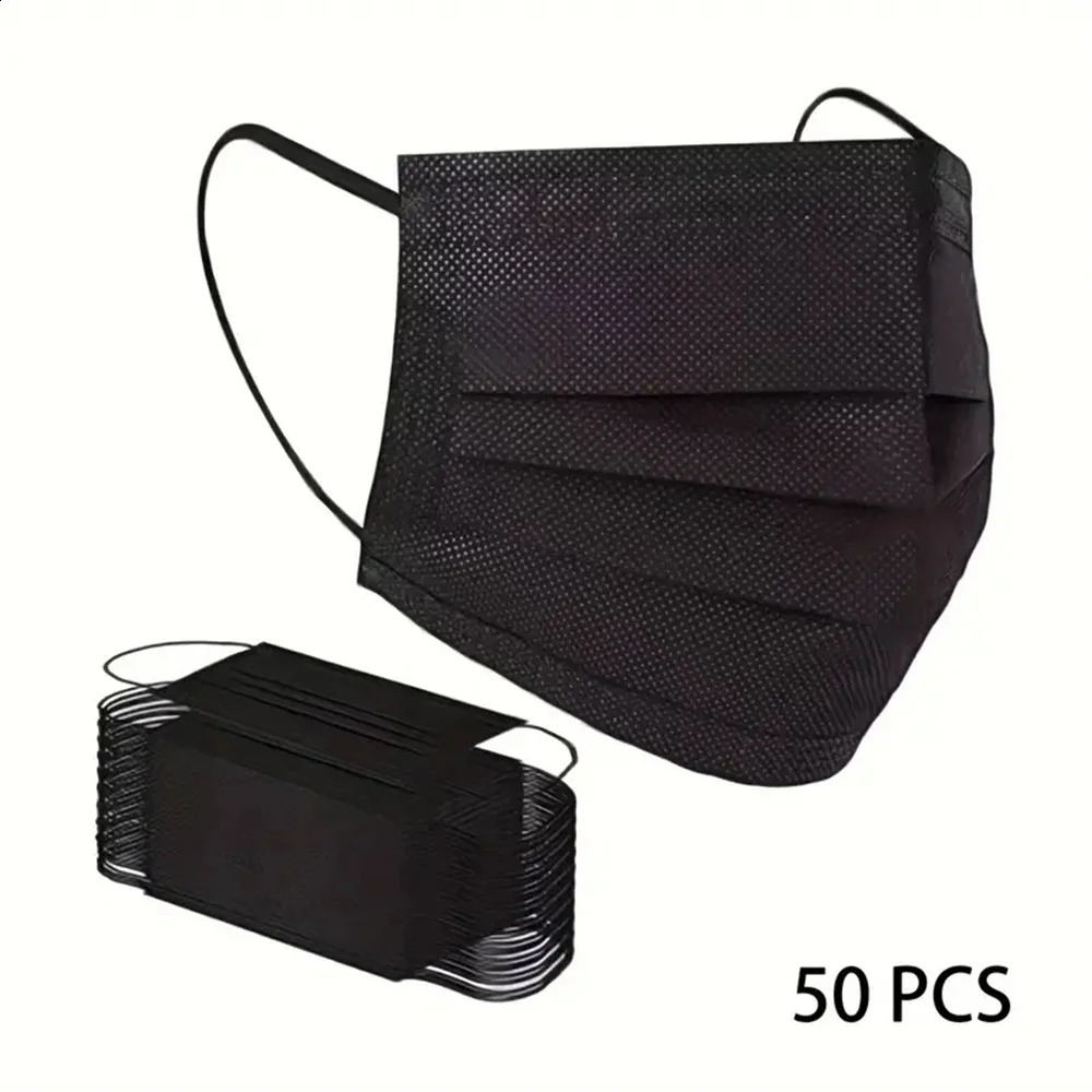 200pcs Black Disposable Face Masks 3 Layers Ply Filter Nonwove Anti Dust Breathable Protective Safe Facemask Adult Mouth Mask 260121 - view 3