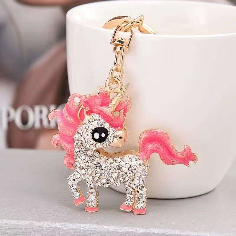 Unicorn Oil Drop Inlaid Diamond Keychain Fashion Commuting Metal Bag Car Pendant Small Gift Jewelry