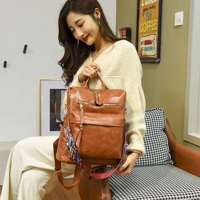 2023 New Women High Quality Leather Backpack Multifunction Shoulder School Bags for Teenager Girls Bagpack Mochila Z260204