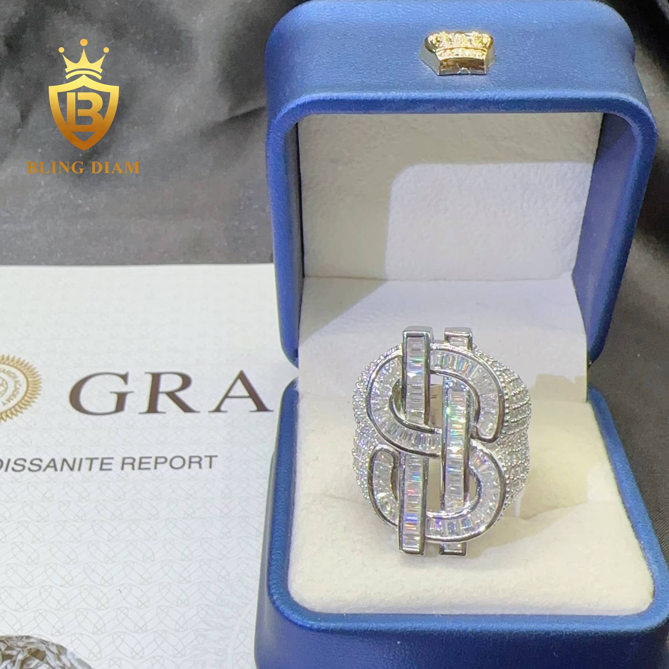 Pass Diamond Tester 925 Sterling Silver Iced Out Hip Hop Ring VVS Moissanite Diamond Us Dollars Rings for Men and Women