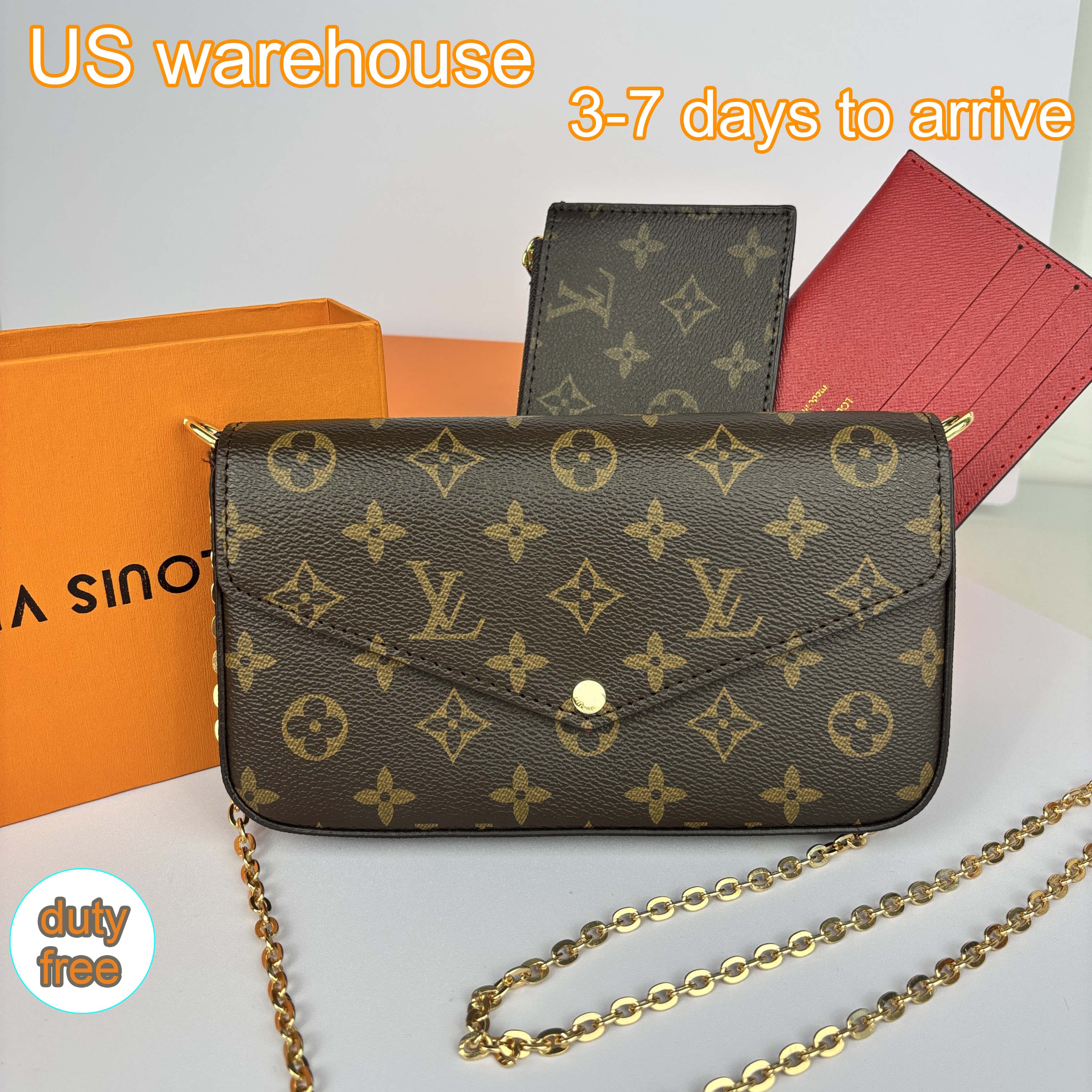 Louis Vouiton Bag Designer Bag Fashionable Luxury Leather Chain Bag Flip Wallet Classic Brown Flower Letter Shoulder Bag Handheld Wallet Essential Bag