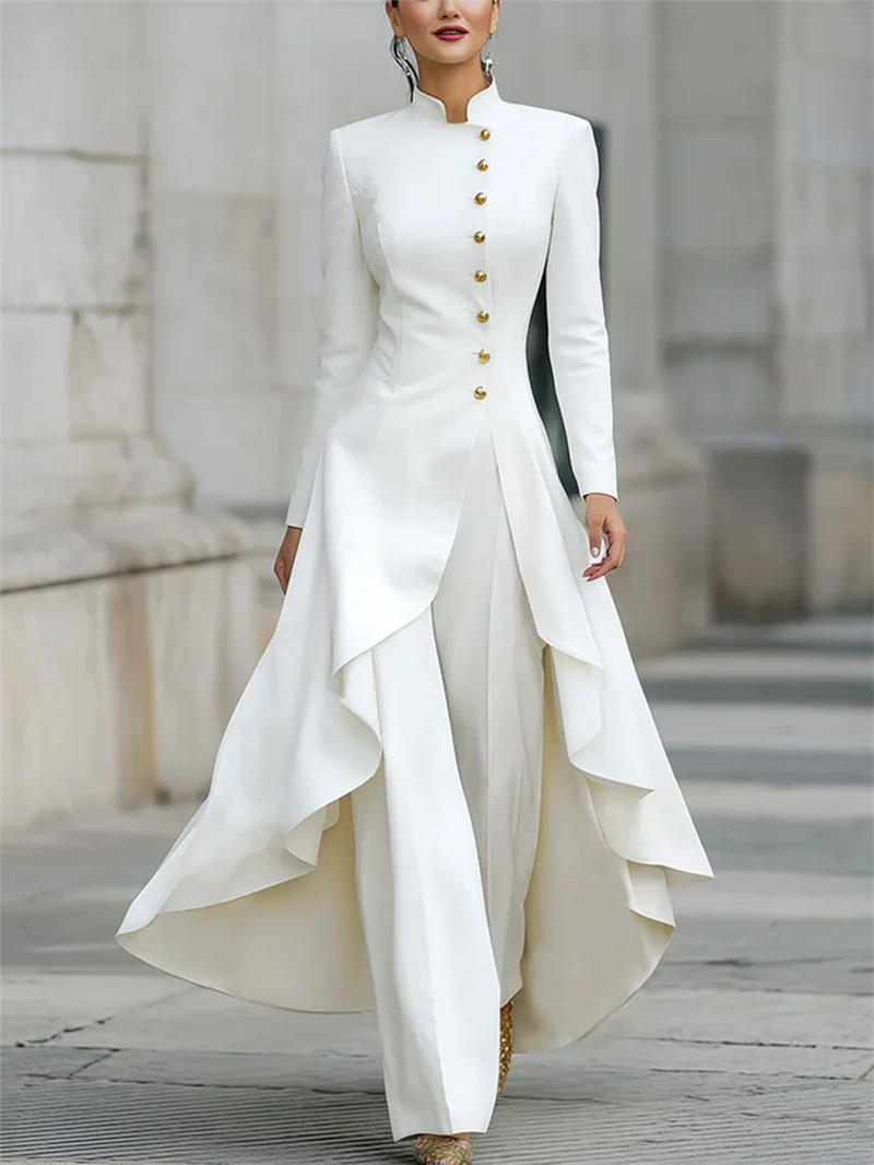 Long Dressy Peplum Women Blazer Suits 2 Pieces Stand Collar Coat Customized Wedding Guest Tuxedos Evening Party Celebrity Outfit