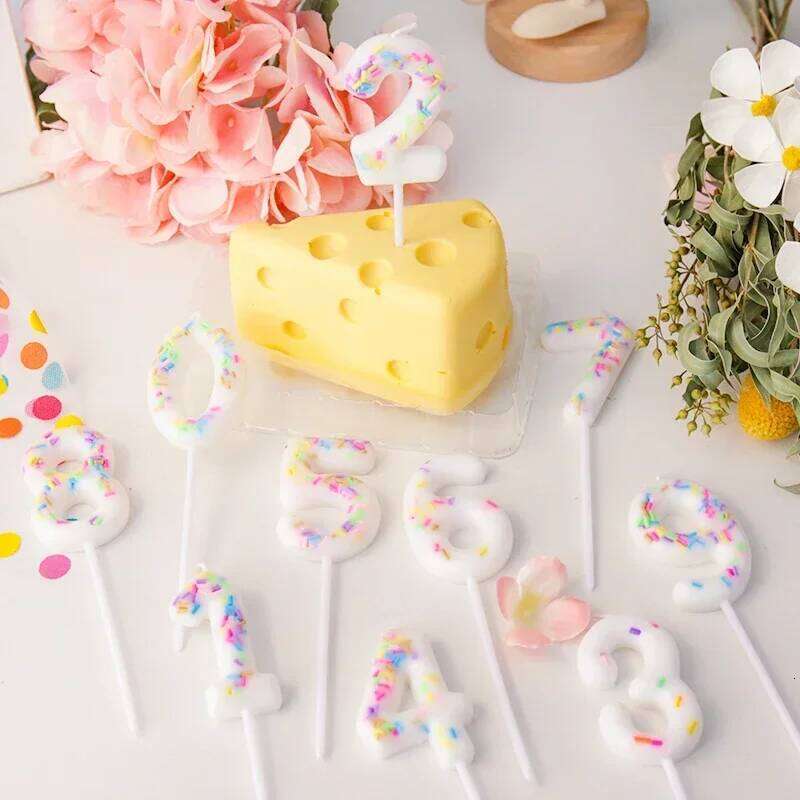 Ice Cream Number Baking 0-9 Wax Candles Digital Topper Kids Children Birthday Party Cake Decoration S260204