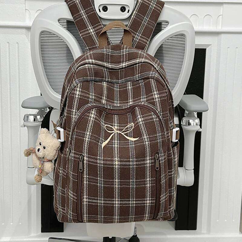 Oxford Embroidery Bow Plaid Fashion 2026 Quality Simple Bags High Capacity Commuting Durable Versatile Backpacks Z260204