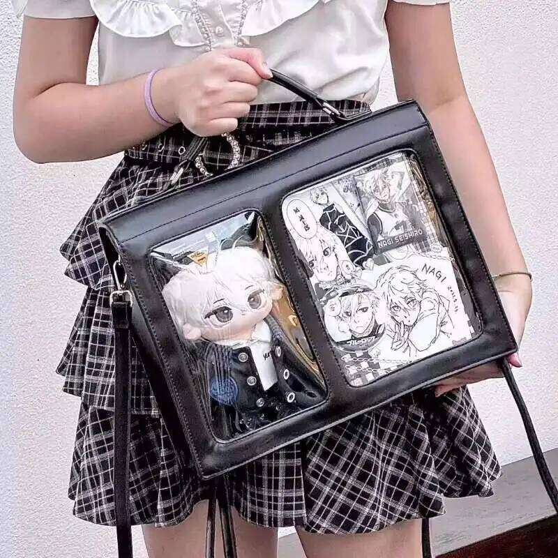 PU Leather Japanese Brown Ita Backpacks Transparent Jk Lolita Pain Flap Pocket Student Shoulder Bags Preppy Style Bag Girls Z260204