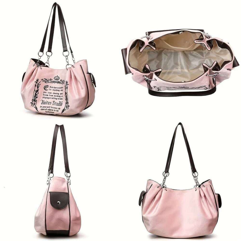 Letter Print Faux Suede Women Handbag Shoulder Bag, Retro Large Capacity Tote for Daily Commuting and Hand-Carry.Pumpkin Bag C260204