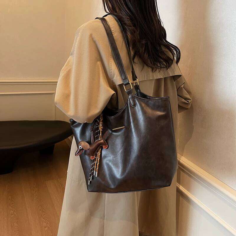Women Vintage Shoulder PU Leather Retro Tote Handbag Large Capacity Fashion Underarm Female Travel Work Bag C260204