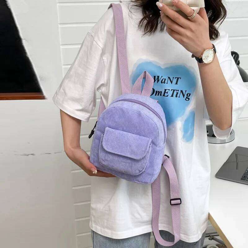 Women Fashion Mini Versatile Corduroy Casual Student Girls Bookbag Retro Travel Backpack Aesthetic Purse Z260204