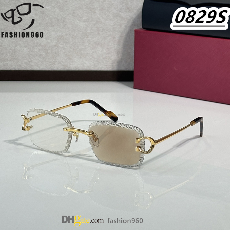 2026 Mens designer women sunglasses with diamond cut nylon turn color lenses classic brand rimless metal cheetah style eyeglasses sun glasses gafas de sol 0829S