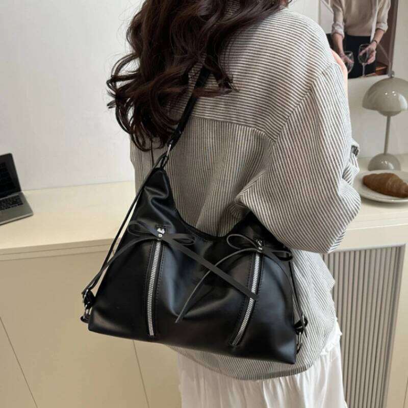 All-match Silver Bowknot Shoulder Large Capacity Korean New Style Tote Fashion Elegant Bow Crossbody Bag Daily C260204