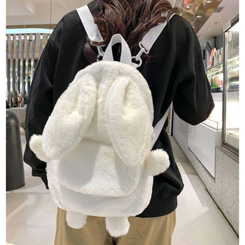 Lovely Rabbit Ear Plush Backpack Student Girls Casual Solid Color School Bookbag Women Large Capacity Travel Rucksack Daypack Z260202