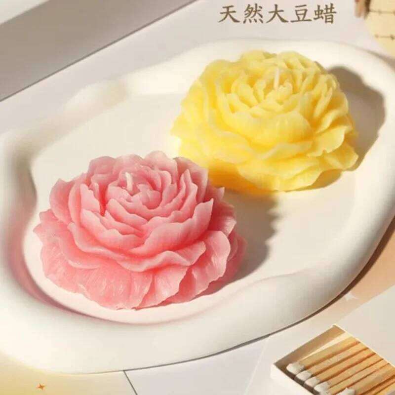 1Pc Beautiful Peony Flower Scented Candle Smokeless Low Temperature Soy Wax Aromatherapy Candles Ornament Home Decoration Gifts S260204