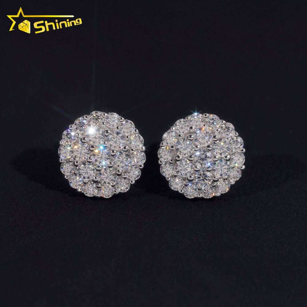 Pass Tester GRA Certified Stocks VVS Diamond Fully Iced Out 925 Silver Jewelry Moissanite Stud Earrings