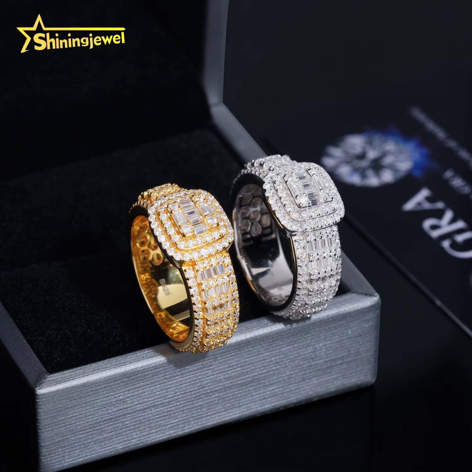 Fine Jewelry Gold Plated 925 Sterling Silver Fashion Hip Hop Men Rings Iced Out Ring Moissanite
