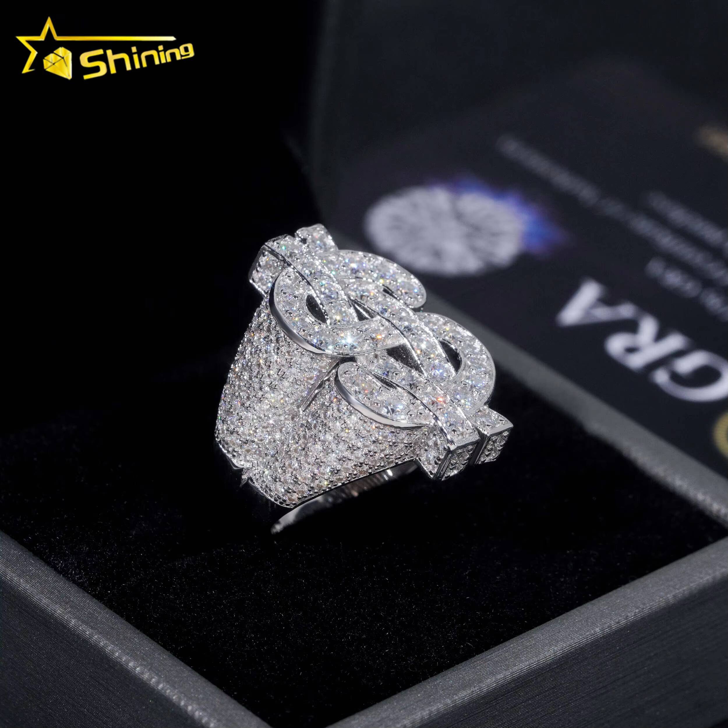 Wholesale Price Pass Diamond Tester Dollar Rings 925 Silver Hip Hop Moissanite Men Ring