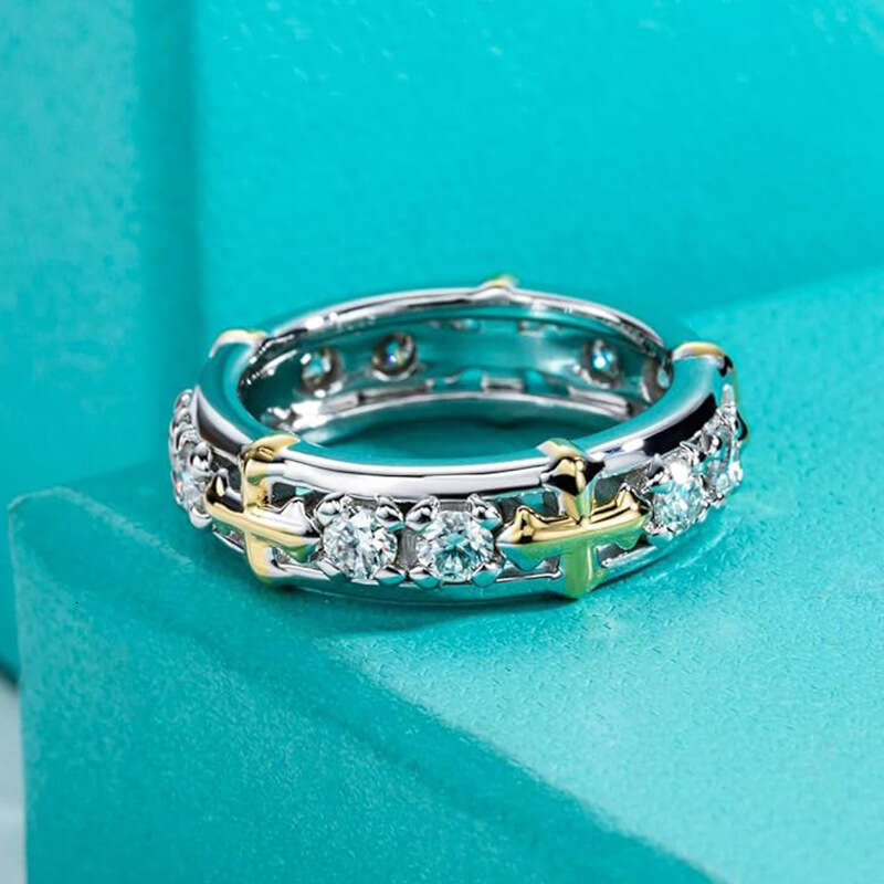 Two-Tone Ring with Zirconia Streetwear Jewelry for Women