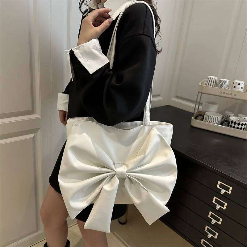 Fashion Shoulder 2025 New Korean Version Bow Commuting Tote Bag, Solid Color Versatile Casual Bags C260204