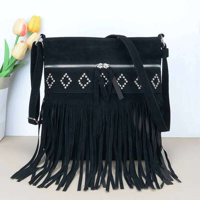 Large Capacity Fringe Bag Women, Faux Suede Crossbody Bags, Casual Lady Handbags Tassel Shoulder Bags For Daily Used & Gift C260204