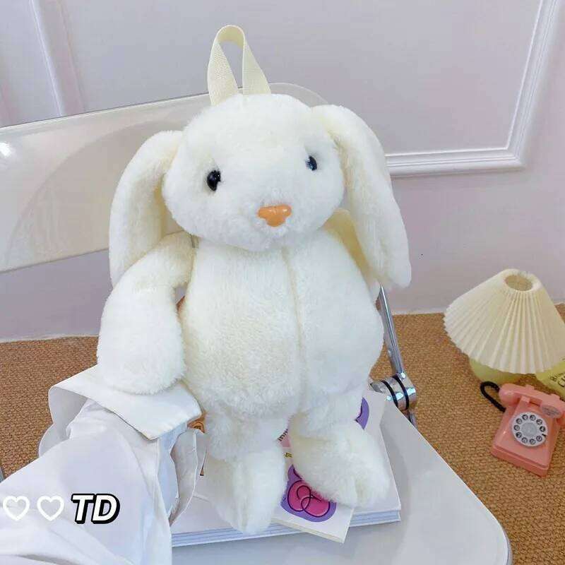 Long Ear Rabbit Fashion Plush Backpack Chain Strap Children's Crossbody Bag Knapsack Z260204