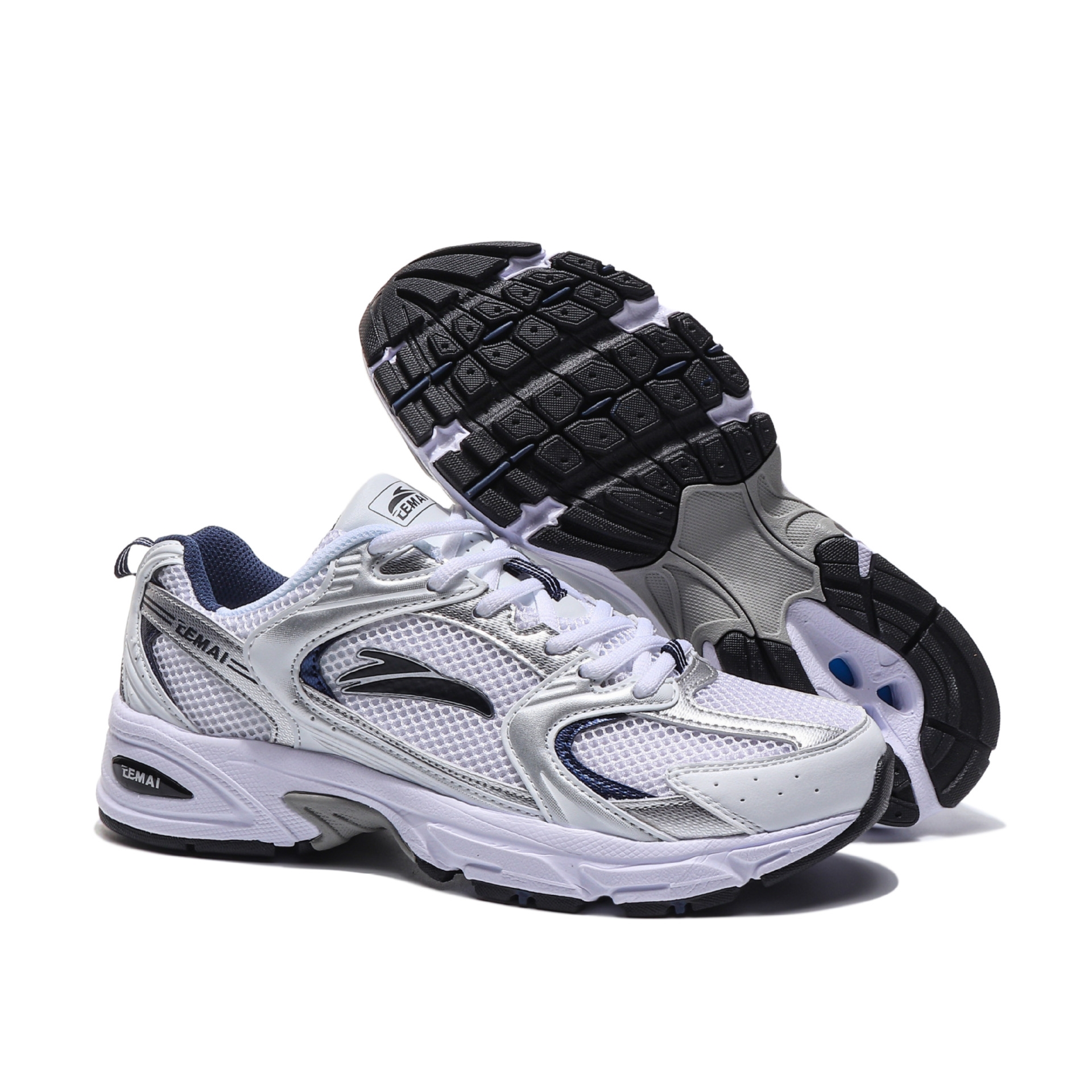 TEMAI 2026 Spring New Silver-White Contrast Color Chunky Sneakers for Men, Mesh Breathable Retro Distressed Sports Shoes, Versatile for Couples