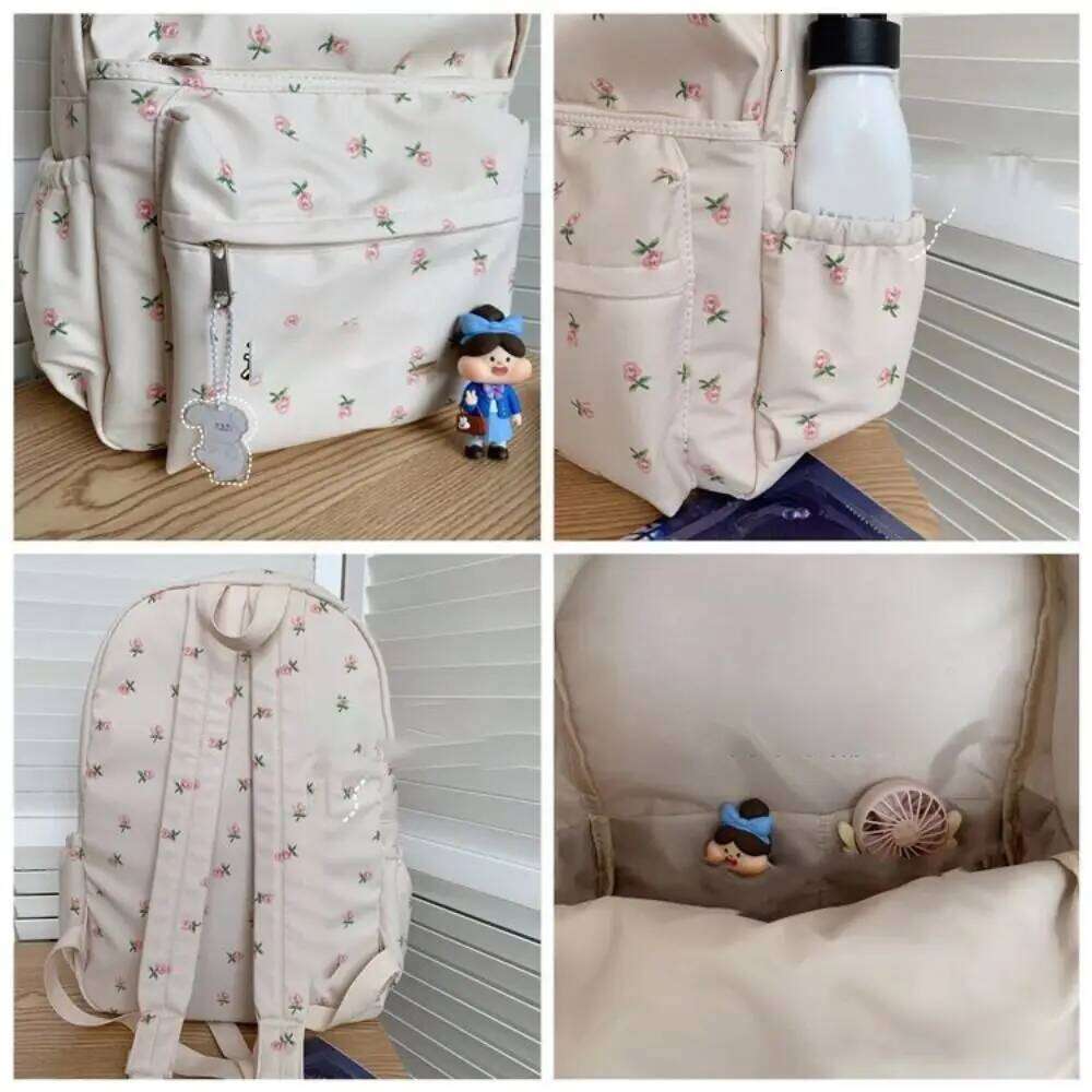 White Print Large-capacity Girl Cool High School Student Schoolbag Backpack Travel Bag Z260204