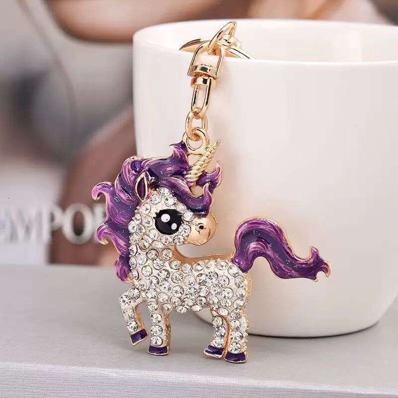 Unicorn Oil Drop Inlaid Diamond Keychain Fashion Commuting Metal Bag Car Pendant Small Gift Jewelry