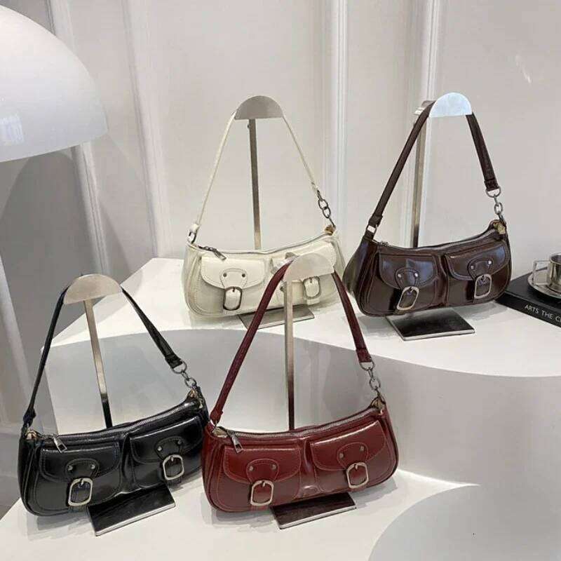 PU Leather Baguette Bag: Two-Pocket Top Handle & Shoulder Bag for Women | 2025 Fall/Winter Solid Color Y2K Vintage Style C260204