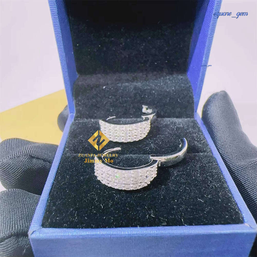 Pass Tester 3Rows Hip Hop Iced Out Style Jewelry 925 Silver Vvs1 Moissanite Diamond Hoop Earrings Man - view 7