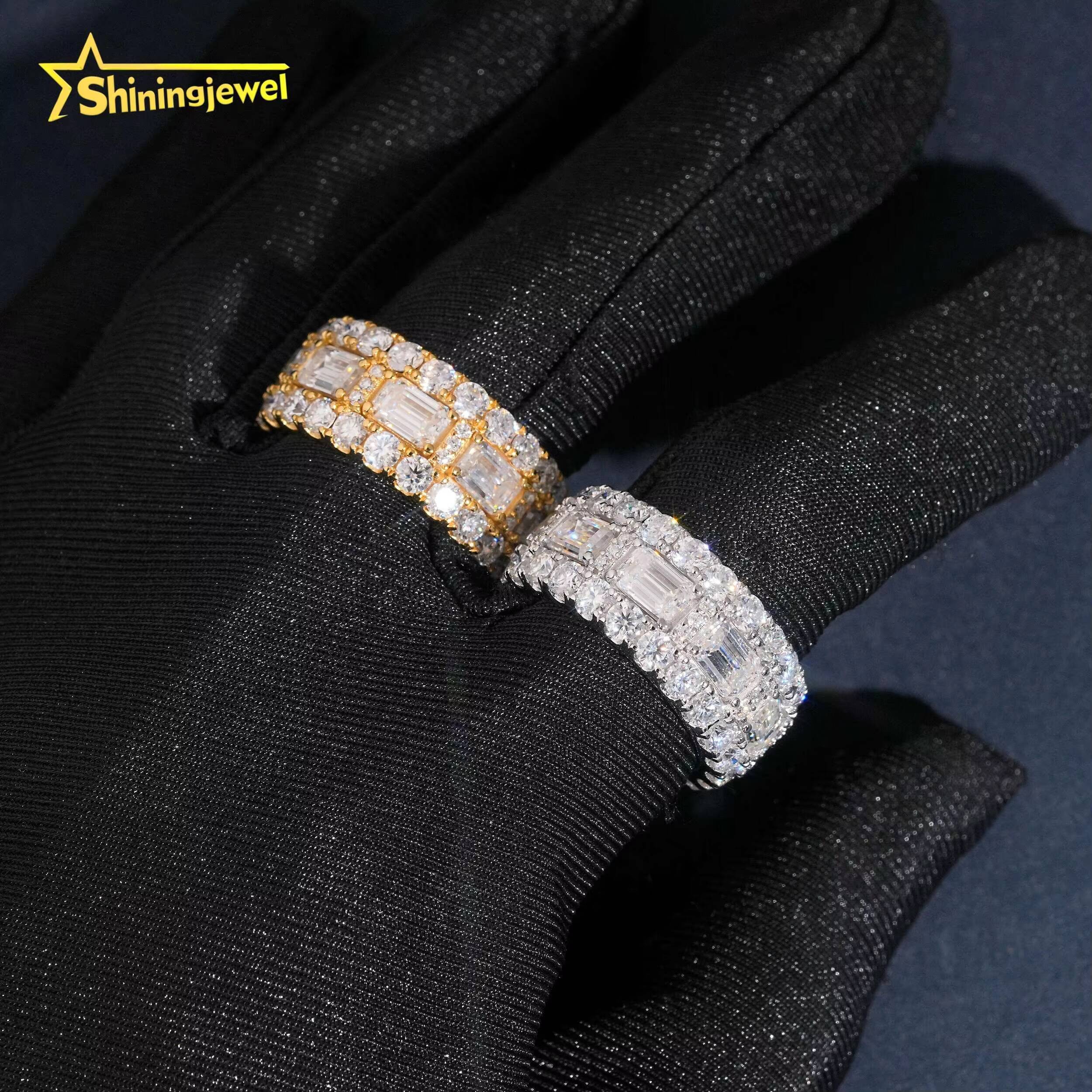 Gold Plated Men Wedding Rings Fine Jewelry 925 Silver Iced Out VVS Moissanite Ring GRA Certificated Eternity Band