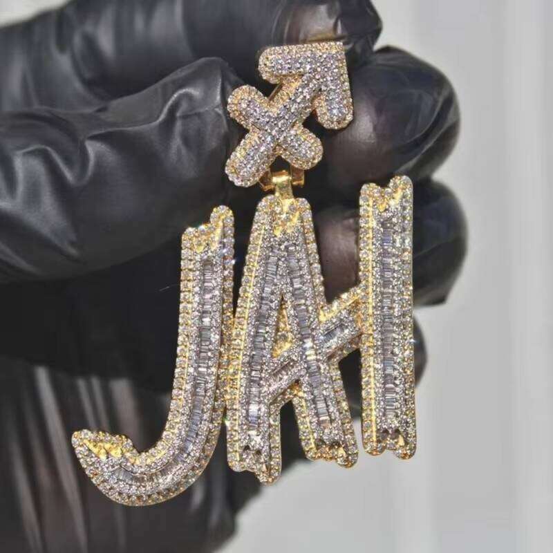 Hip Hop Jewelry Mens Iced Out Custom Letter 925 Sterling Silver VVS Moissanite Diamond Number Name Initial Logo Pendant