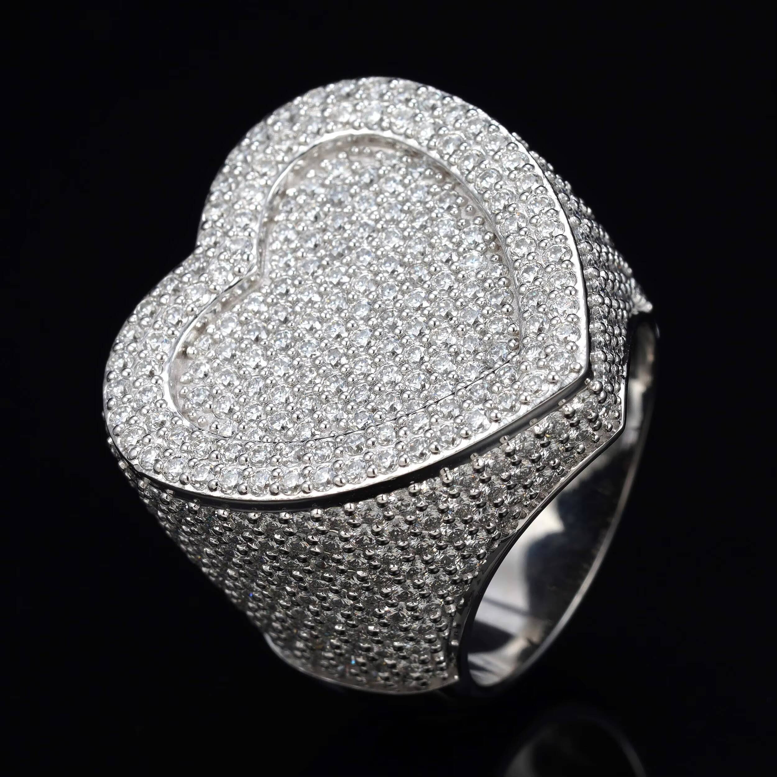 GRA Pass Diamond Tester Real Gold 10K White Gold Heart Shaped VVS Moissanite Men Ring