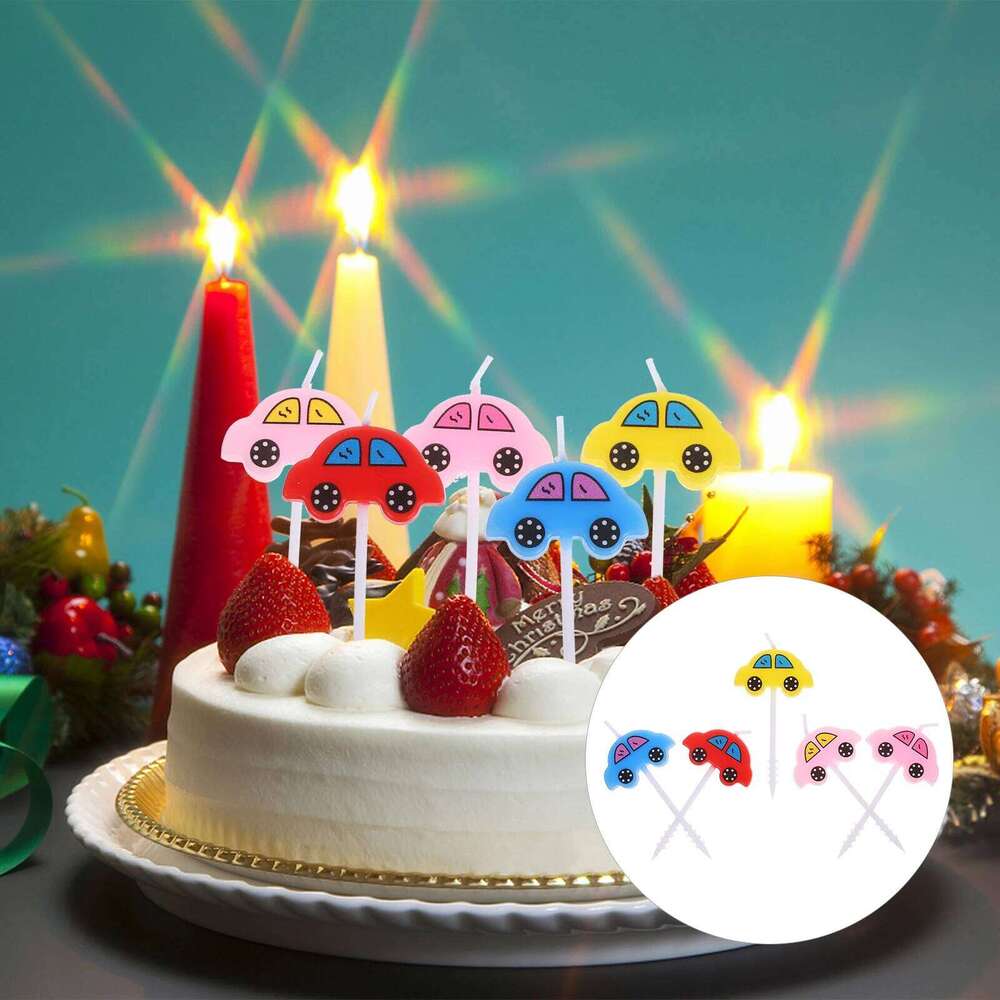 5 Pcs Cake Mini Car Birthday Candles for Flashing Cartoon Topper Decoration Baby S260204