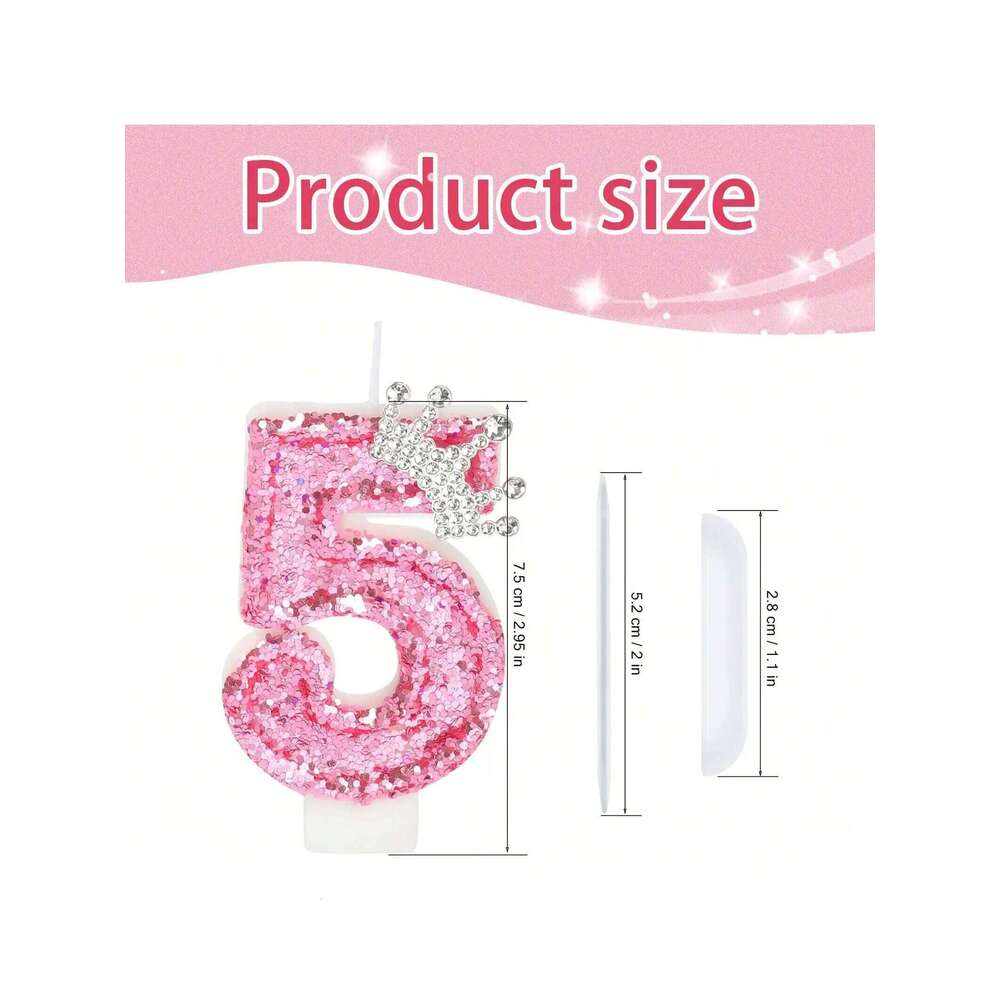 Cake Numeral Candles, Pink Color Creative Candle with Princess Crown, Happy Birthday Party Decoration S260204