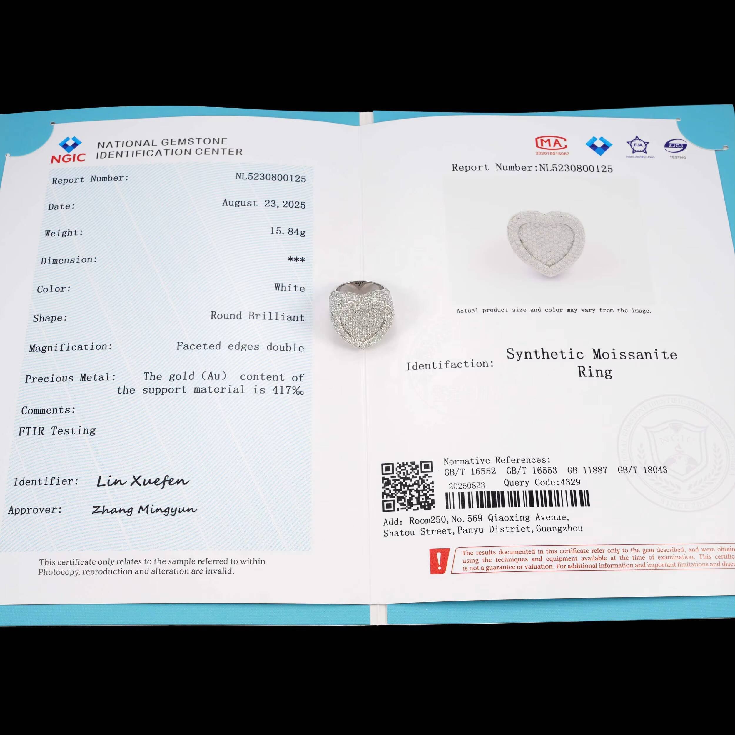 GRA Pass Diamond Tester Real Gold 10K White Gold Heart Shaped VVS Moissanite Men Ring