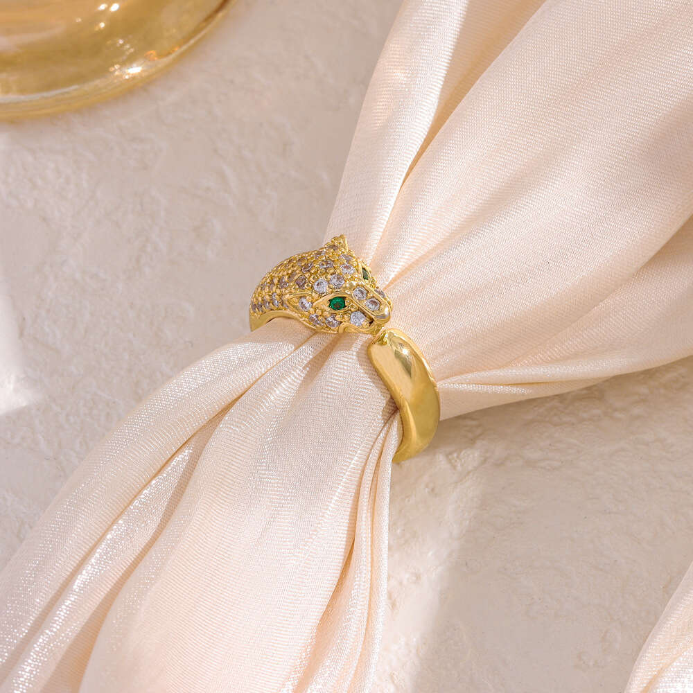 Micro Pave Zirconia Light Luxury High-end Leopard Head Ring for Women, Niche Retro Adjustable Open Ring