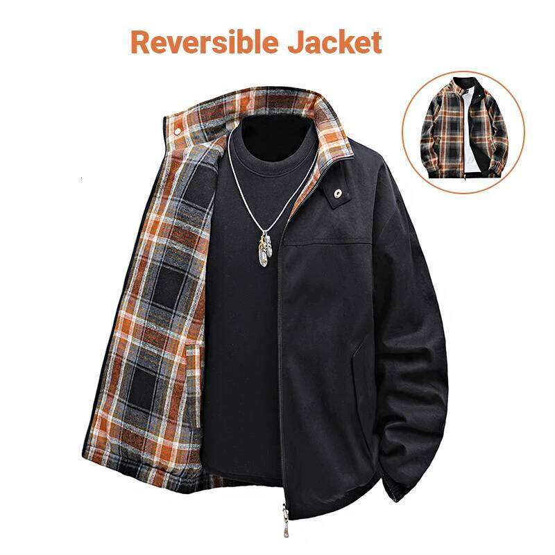 Fashionable Casual Double-Sided Reversible Plaid Collar Jacket Men's Autumn/Winter Trendy Versatile High-End Outerwear