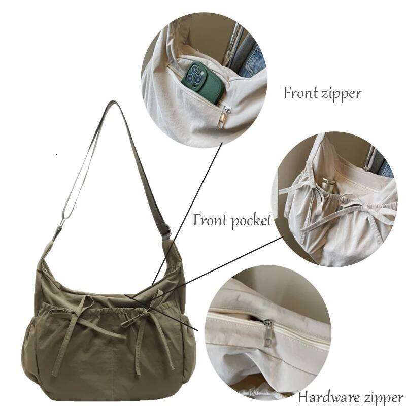 Large Capacity Women's Shoulder Bags Lightweight Nylon Pleated Crossbody Multiple Pockets Hobo Bag For Women Commuting C260204