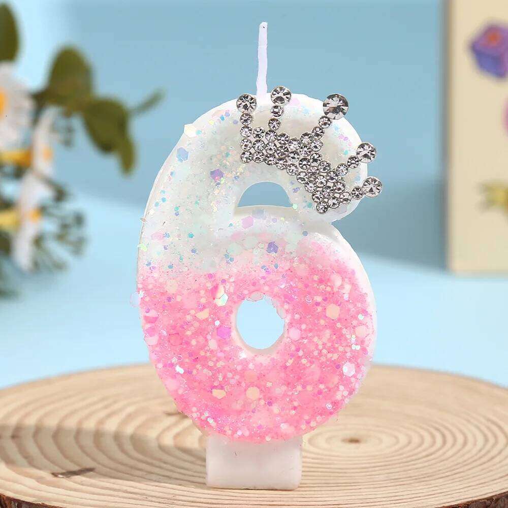 1pc Crown Birthday Digital Festive Atmosphere Princess Style Cake Super Sequins Color Matching Candle S260204