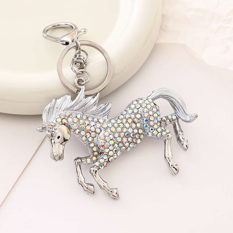 European and American Cartoon Pendant Oil Drop Inlaid Diamond Creative Keychain Metal Zodiac Horse Ornament