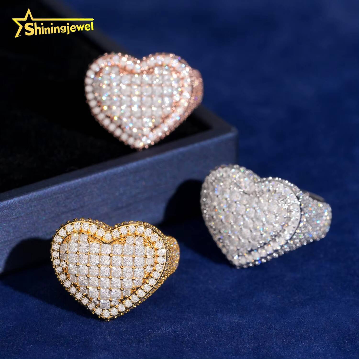 Hip Hop Rings Moissanite Diamond 925 Silver Heart Rings Women Men Iced Out Rings Pass Diamond Tester