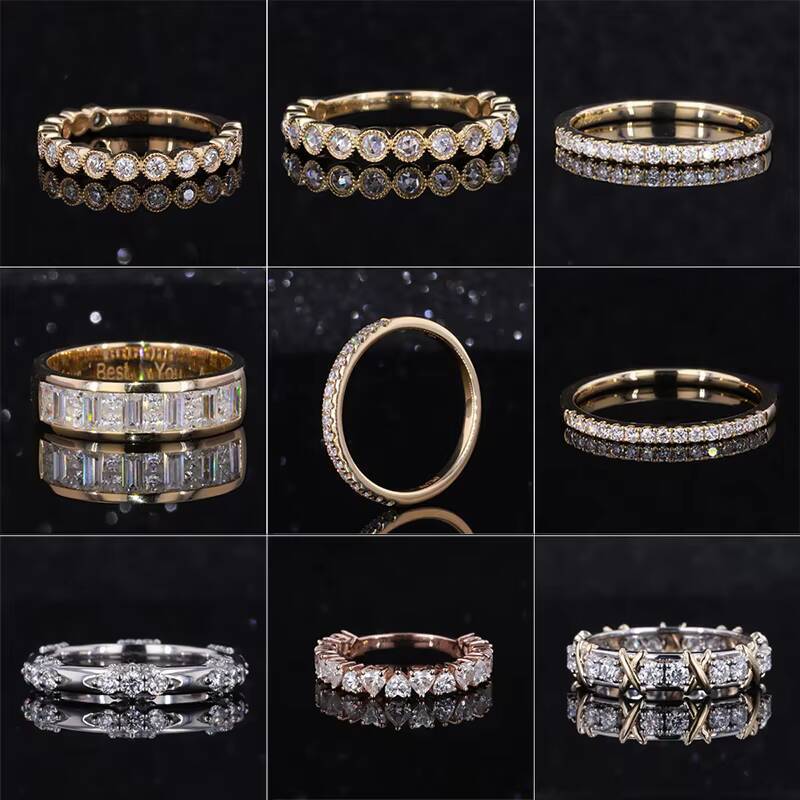 Fashion Jewelry 10k 14k 18k Yellow Gold Wedding Band Rings Full Eternity Lab Grown Moissanite Stone Diamond Jewelry