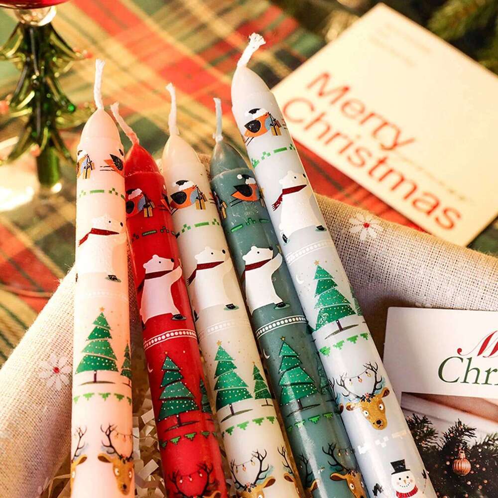 New 2 Pack 10inch Christmas Candles Tall Unscented Xmas Cartoon Candle Holders Winter Holiday Table Seasonal Home Decor S260204