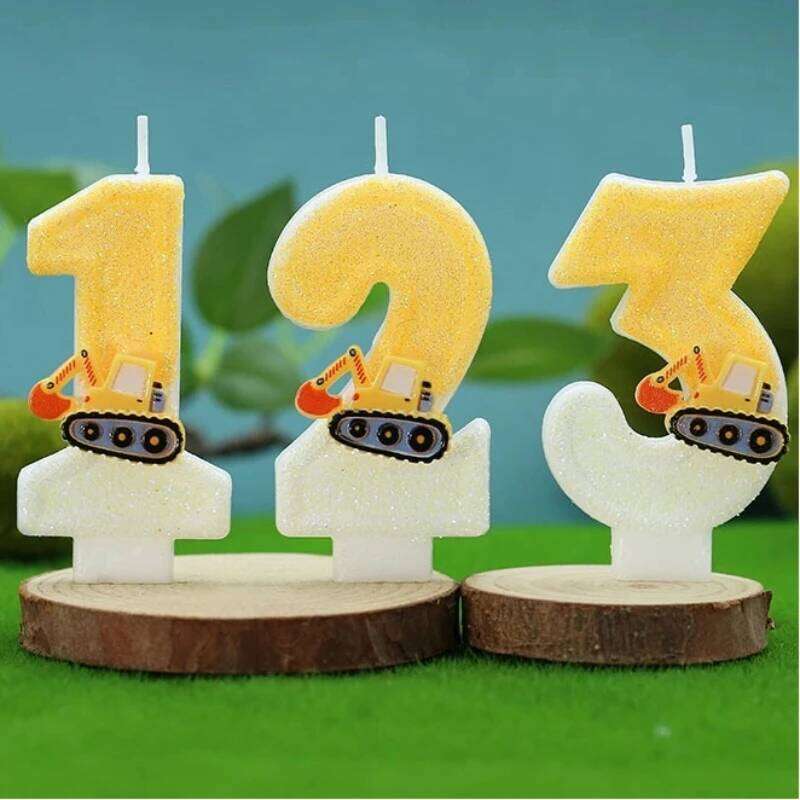2025 Cross - border Creative Engineering Vehicle Excavator Digital Cake Decoration Handmade Birthday Candle S260204