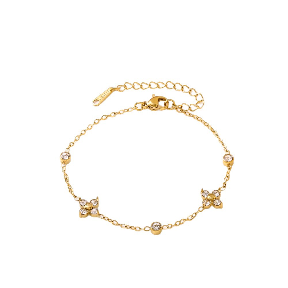 European and American Cross-Border Zircon Four-Leaf Clover Bracelet for Women, Light Luxury Retro Niche Flower Jewelry, 2025 New Model Wholesale - view 6