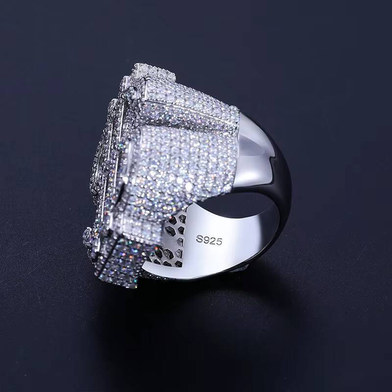 Hot Selling Hip Hop Jewelry White Gold 925 Sterling Silver Ring Gold Plated Vvs Moissani Ice Flower Dollar Ring