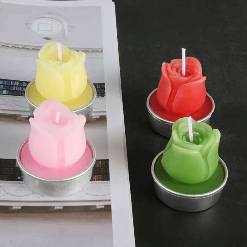 6PCS Romantic Red Proposal Candles Smoke-Free Safe Tealight Wax Rose Shape for Wedding Party Dating Home Decor S260204 9c2