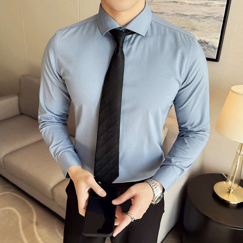 New Italian Windsor collar long sleeved shirt for men's business casual solid color shirt anti wrinkle, please refer to the product description f