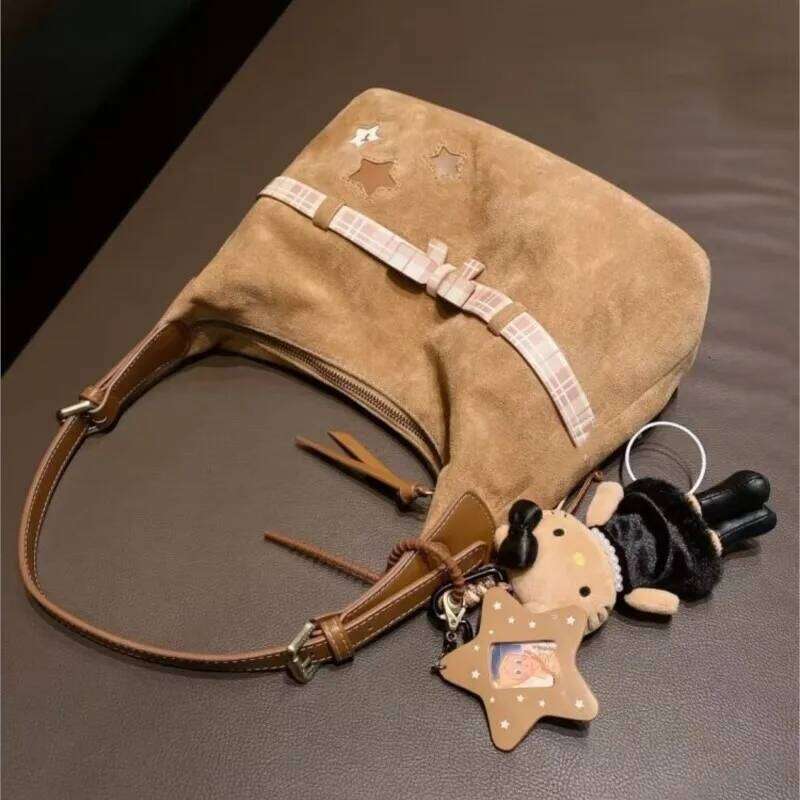 JIAERDI Sweet Cute Bow Star Tote Women Large Capacity Brushed Shoulder Ladies Retro Versatile Commuter Underarm Bag 2025 C260204